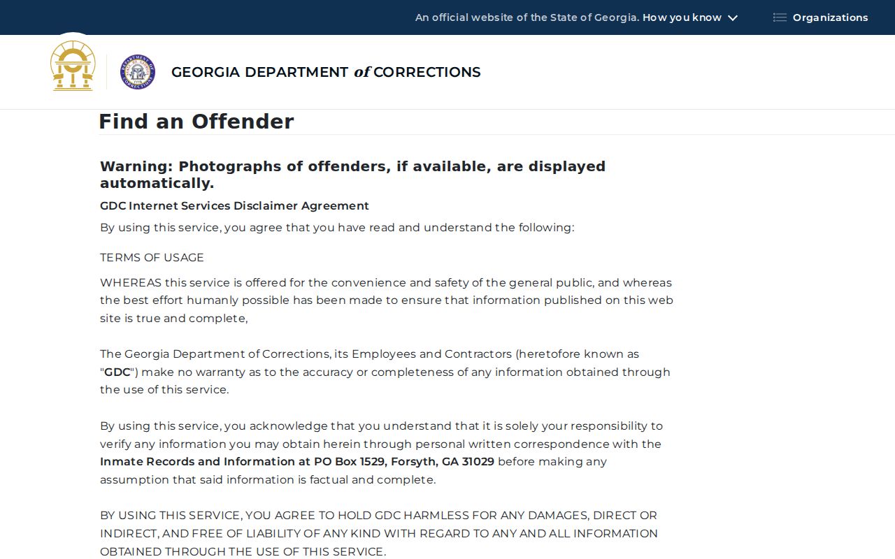 Georgia Department of Corrections official offender query