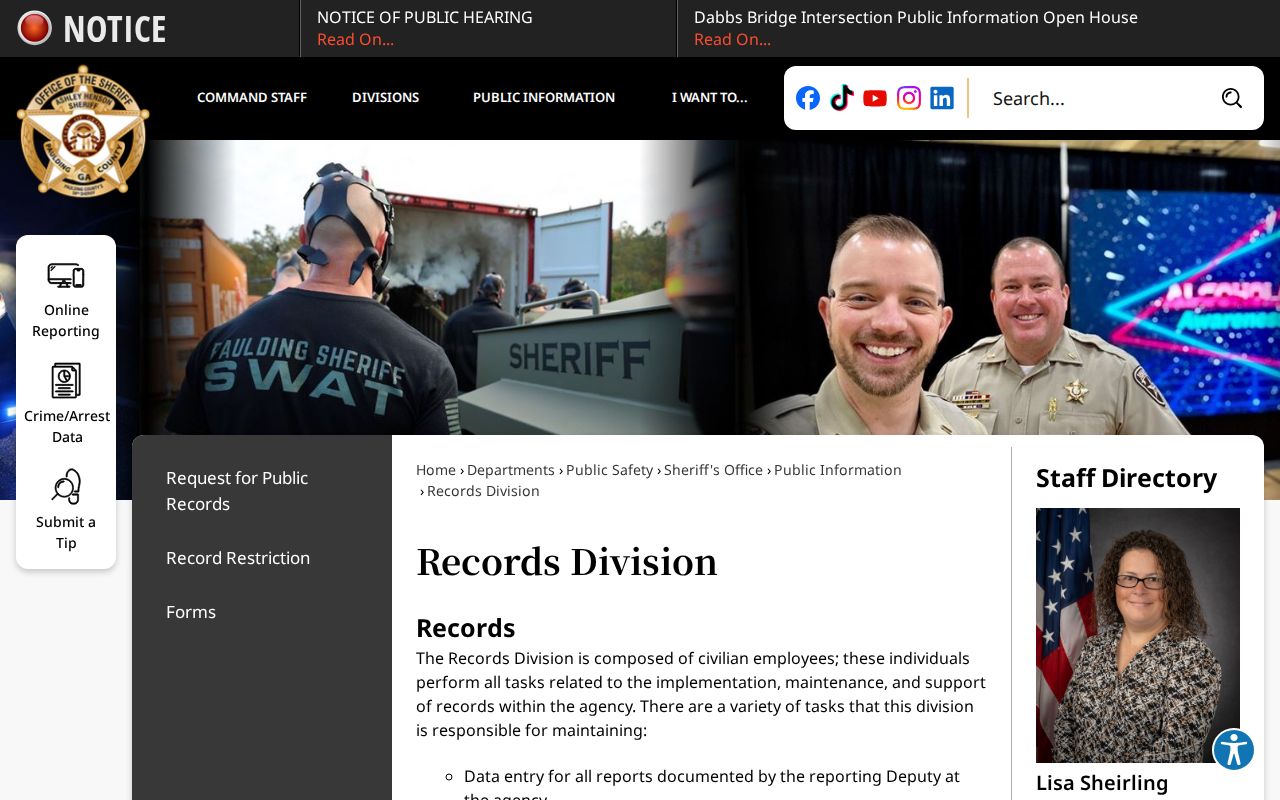 Paulding County Sheriff Records Division official page