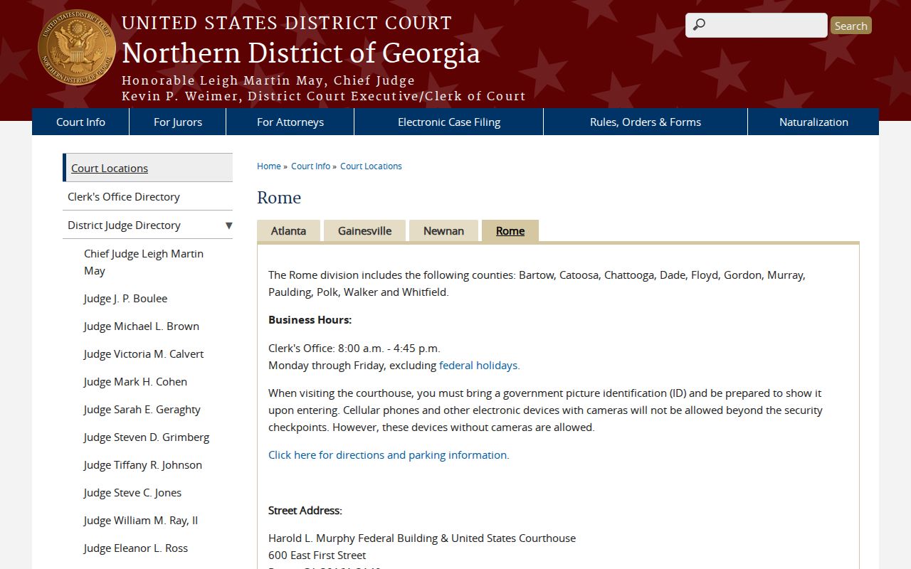 Northern District of Georgia Rome Division court page