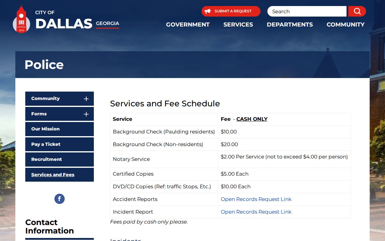 Dallas record check police report channels and fees