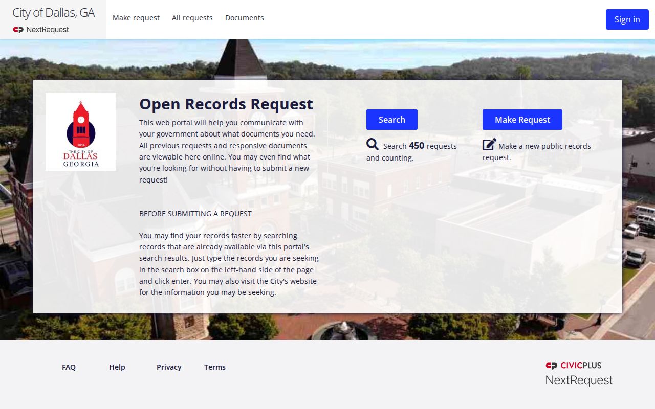 Dallas record check through the NextRequest portal