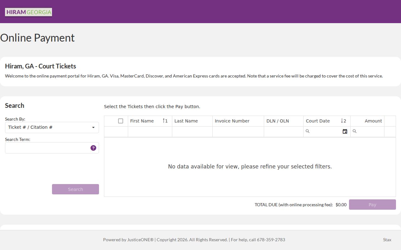 Hiram citation and municipal criminal record search