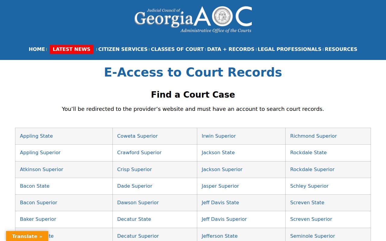 Georgia Judicial Council court e-access directory