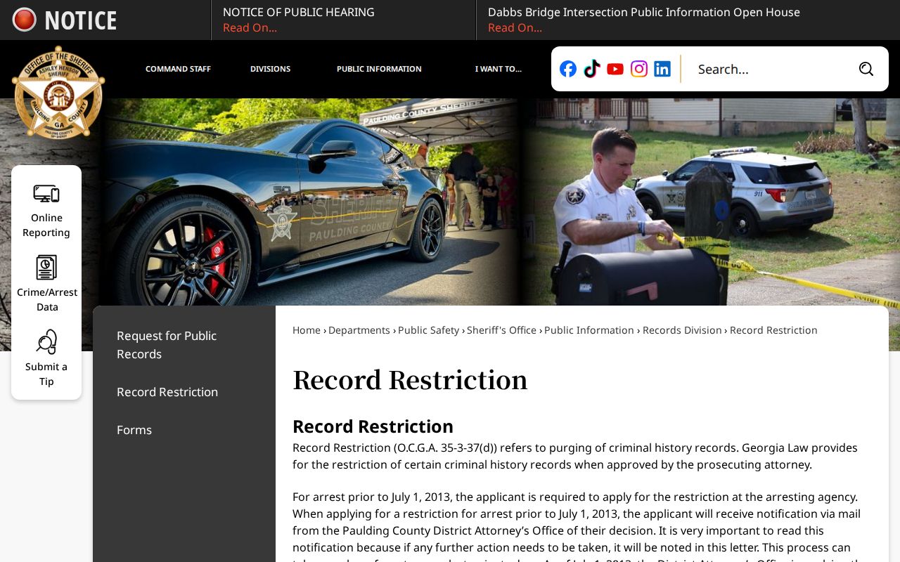 Paulding County record restriction instructions