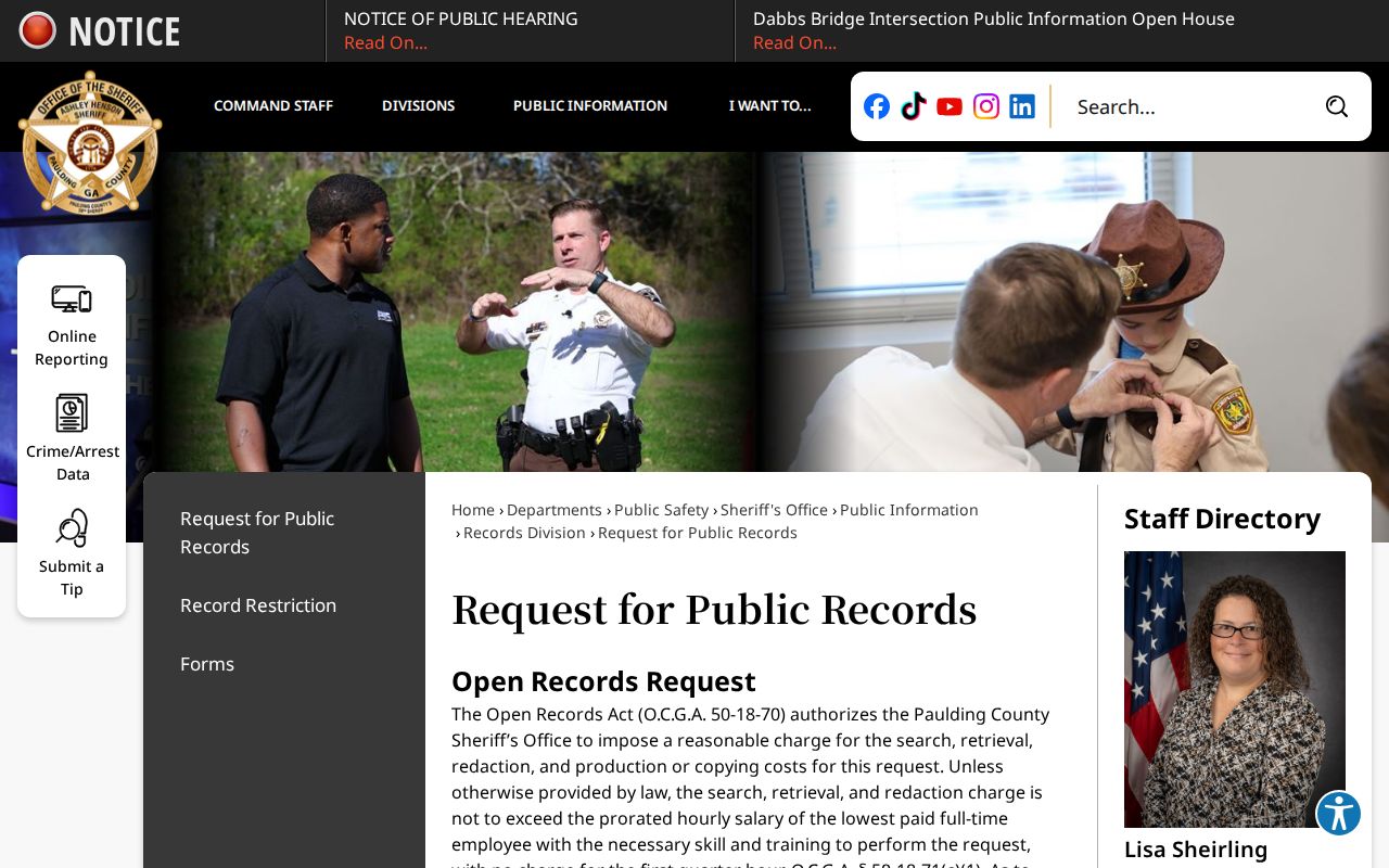 Paulding County sheriff public records request page